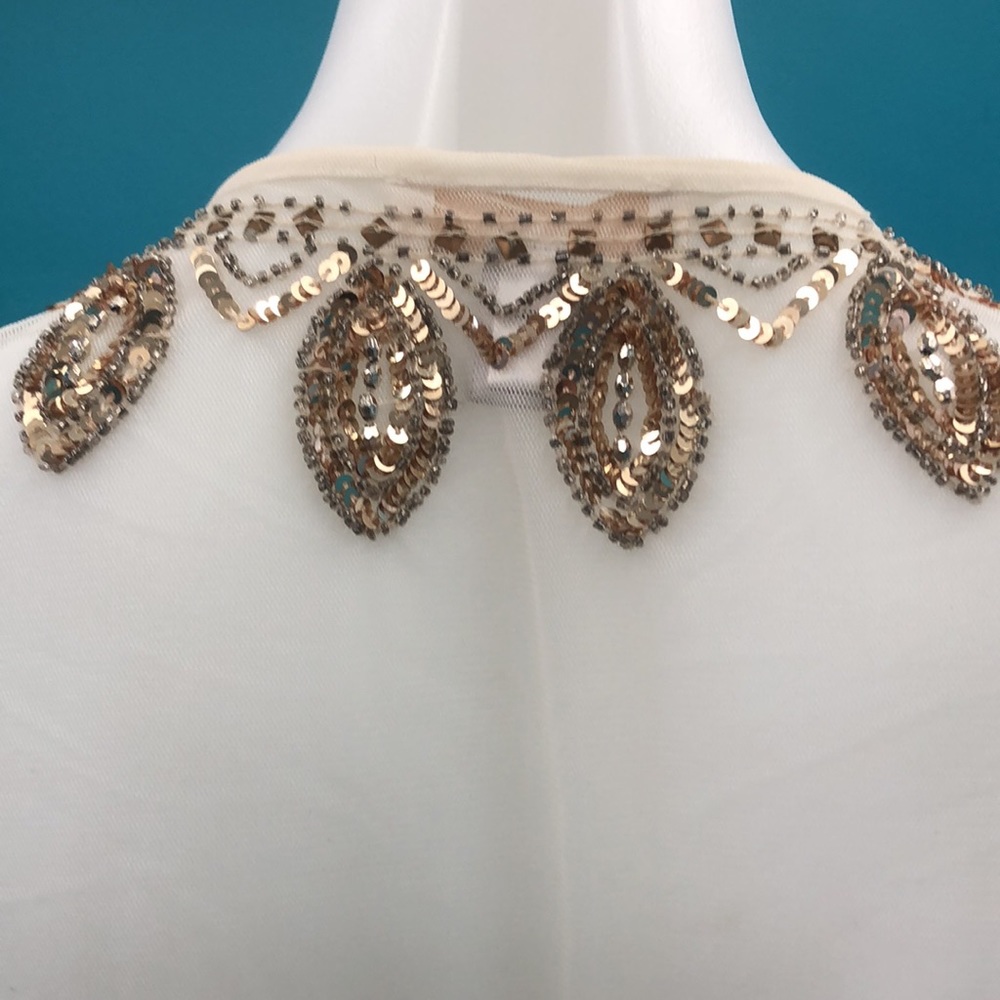 CHICO’S SHEER CREAM SHORT VEST • SILVER & GOLD BEAD DETAIL • sz 1 - Picture 6 of 10